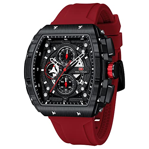 MF MINI FOCUS Men's Watch Fashion Tonneau Wrist Watches (Chronograph/Waterproof/Luminous/Calendar) Silicon Strap Quartz Watch for Men… - Image 1