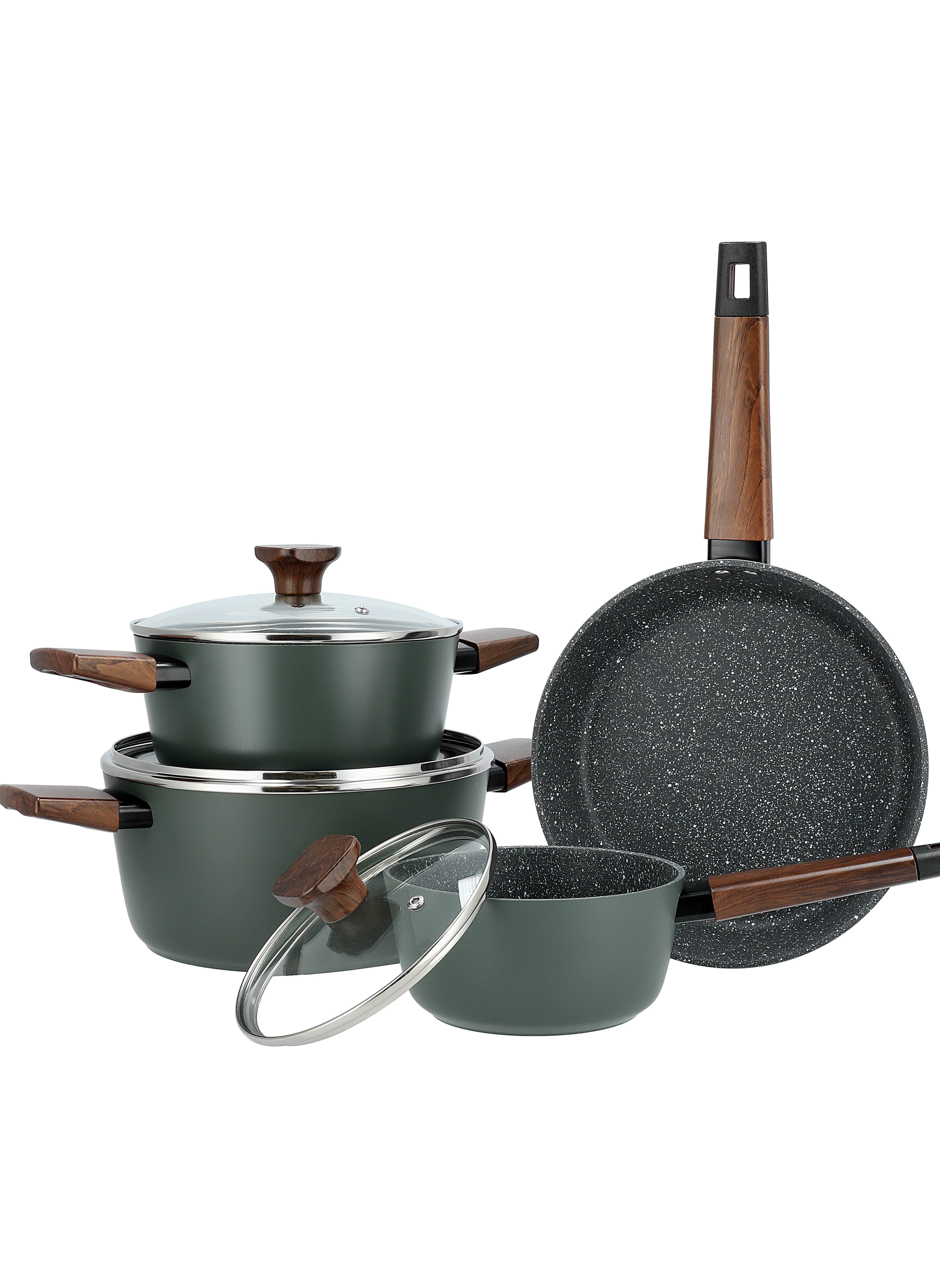 ALBERTO FORGED ALUMINUM COOKWARE SET Green  COLOR 7 PCS 