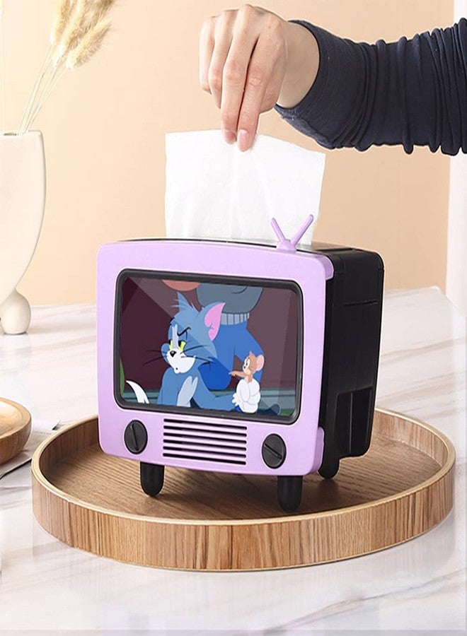 LSLANSOON Tissue Box Holder with Cell Phone Slot, Retro TV Shaped Tissue Case and Cellphone Holder Cellphone Stand, Versatile Tissue Dispenser Cover for Living Room, Kitchen, Bedroom, Bathroom (Ube Purple) - Image 2