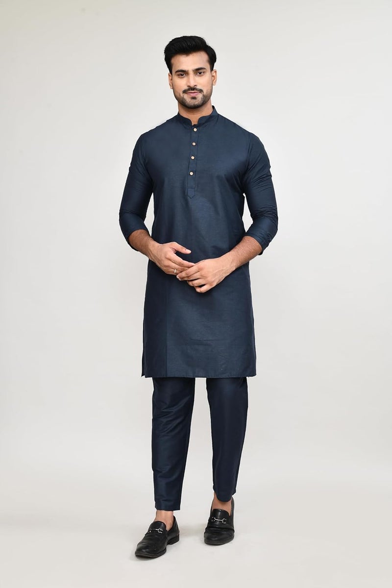 Polyfab Hathkargha Men's Cotton Regular Fit Kurta Pyjama Set - Ethnic Wear with Mandarin Collar & Full Sleeves - Image 4