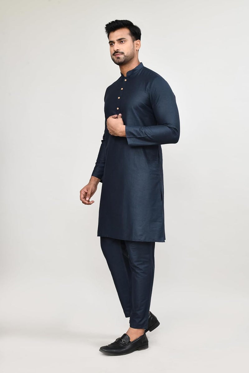 Polyfab Hathkargha Men's Cotton Regular Fit Kurta Pyjama Set - Ethnic Wear with Mandarin Collar & Full Sleeves - Image 3
