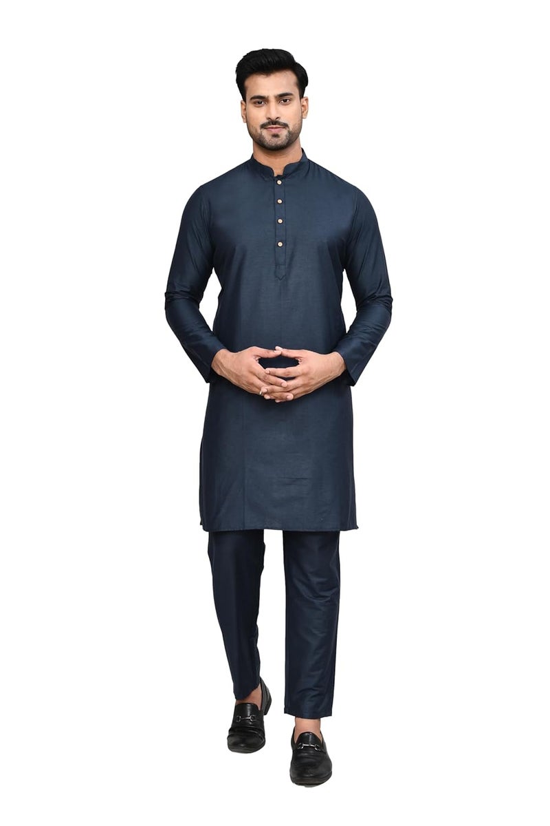 Polyfab Hathkargha Men's Cotton Regular Fit Kurta Pyjama Set - Ethnic Wear with Mandarin Collar & Full Sleeves - Image 1