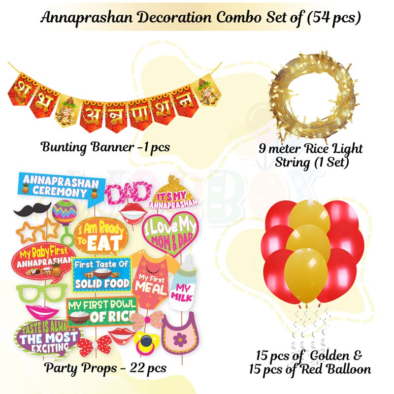 Wobbox Shubh Annaprashan Decoration Items Set which Includes Baby annaprashan Ceremony Props, Subh Annaprashan Banner, Rice Light Decoration, Rice Ceremony Decorations Items(55 Pcs Set)(FP5729) - Image 2