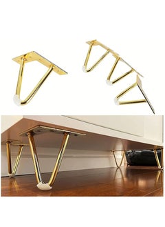 Gold Hairpin Table Legs, Metal Furniture Legs Sofa Legs 10cm, Gold Drawer Legs With Floor Protectors For Furniture, TV Stand, Cupboard, Cabinet, Small coffee table, Drawers.