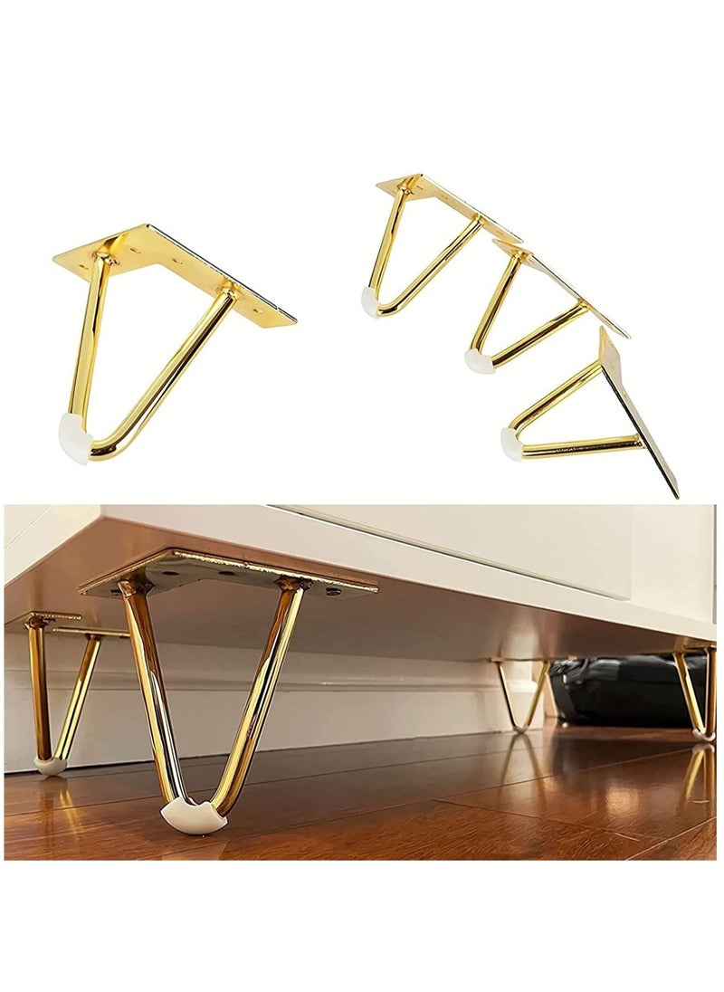 Generic - Gold Hairpin Table Legs, Metal Furniture Legs Sofa Legs 10cm, Gold Drawer Legs With Floor Protectors For Furniture, TV Stand, Cupboard, Cabinet, Small coffee table, Drawers. - Image 1