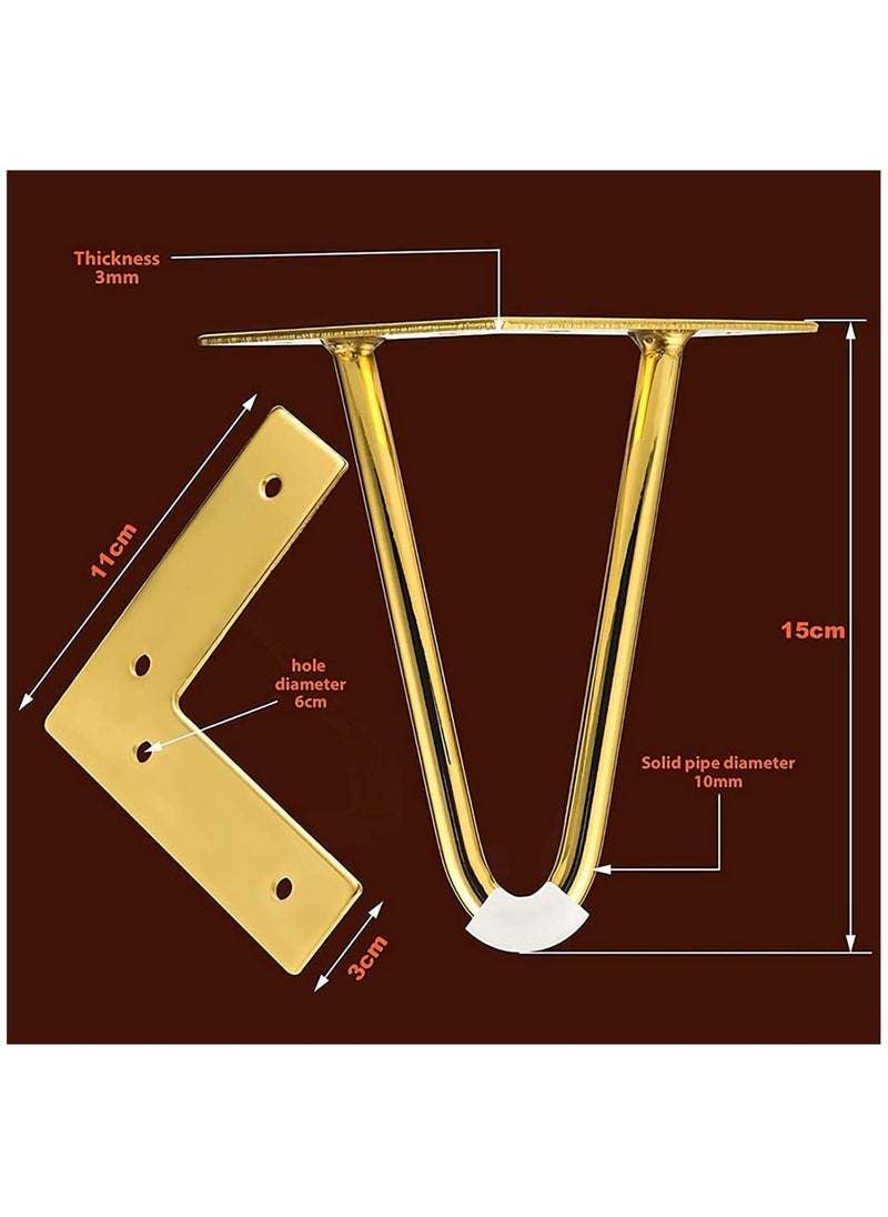 Generic - Gold Hairpin Table Legs, Metal Furniture Legs Sofa Legs 10cm, Gold Drawer Legs With Floor Protectors For Furniture, TV Stand, Cupboard, Cabinet, Small coffee table, Drawers. - Image 1