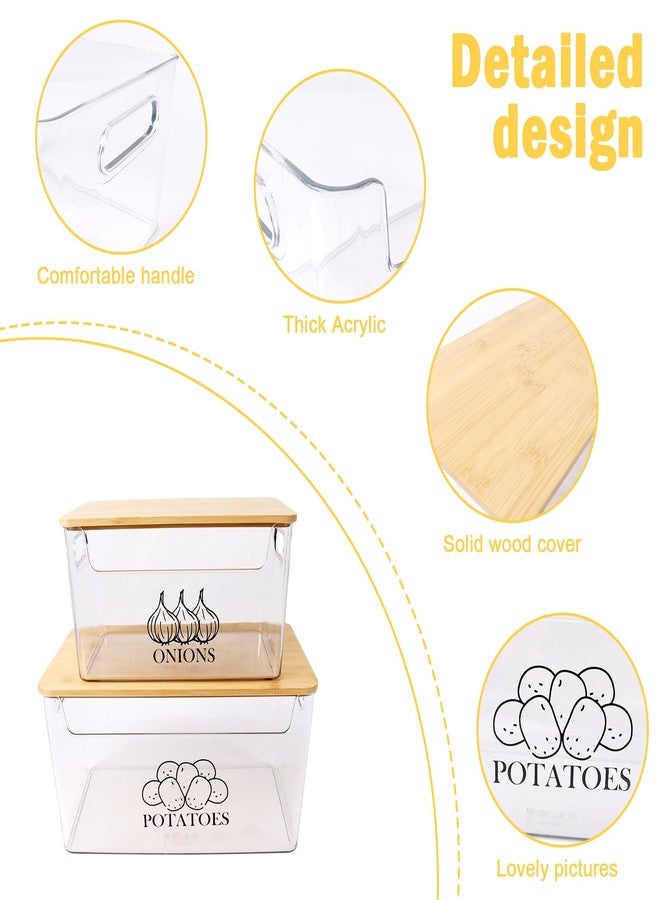 Xbopetda Potato Onion Storage, Potato Bin with Bamboo Lid, Transparent Acrylic Potato Container Onion Keeper, 2 Set Stackable Onion Storage, Pantry Kitchen Counter Organizer for Potatoes Onions-Clear - Image 2