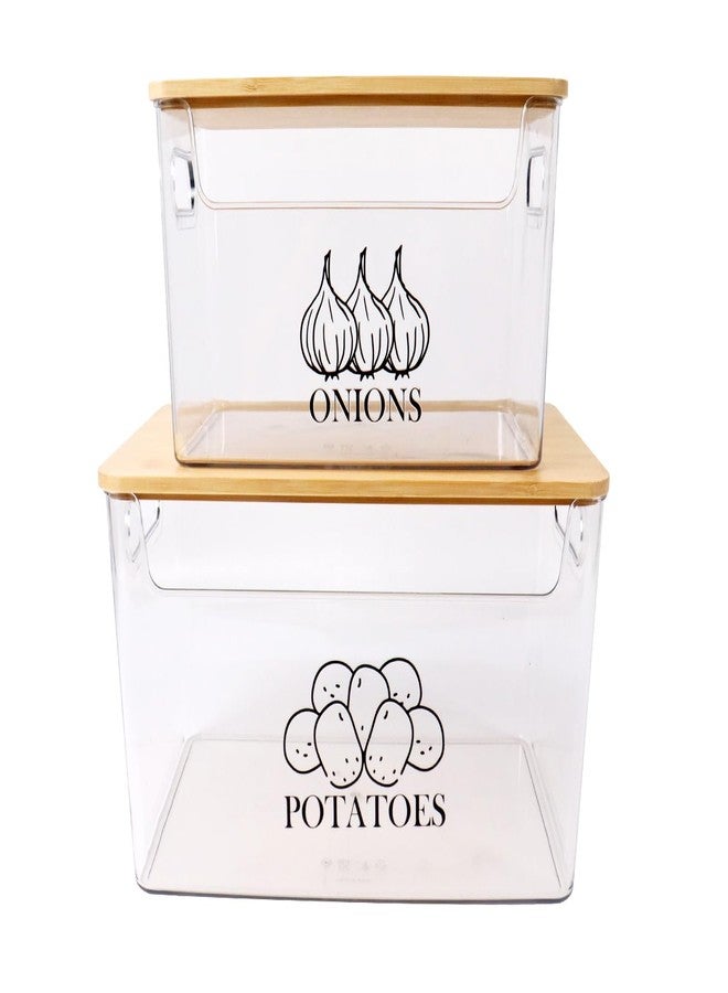 Xbopetda Potato Onion Storage, Potato Bin with Bamboo Lid, Transparent Acrylic Potato Container Onion Keeper, 2 Set Stackable Onion Storage, Pantry Kitchen Counter Organizer for Potatoes Onions-Clear - Image 1