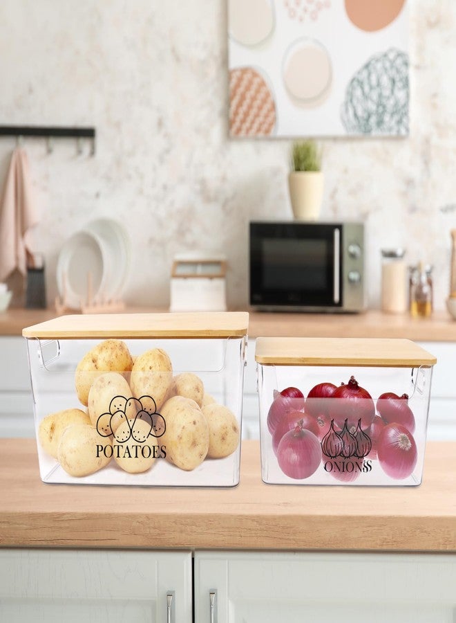 Xbopetda Potato Onion Storage, Potato Bin with Bamboo Lid, Transparent Acrylic Potato Container Onion Keeper, 2 Set Stackable Onion Storage, Pantry Kitchen Counter Organizer for Potatoes Onions-Clear - Image 5
