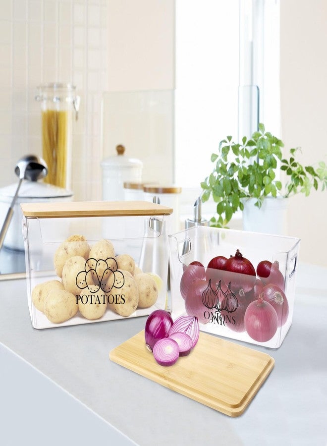 Xbopetda Potato Onion Storage, Potato Bin with Bamboo Lid, Transparent Acrylic Potato Container Onion Keeper, 2 Set Stackable Onion Storage, Pantry Kitchen Counter Organizer for Potatoes Onions-Clear - Image 3