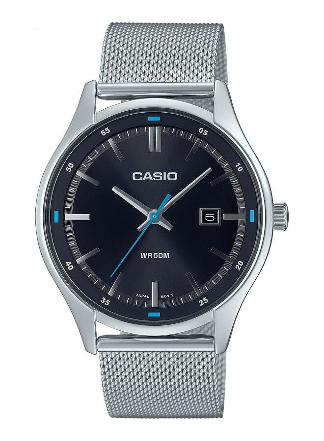 CASIO Men Watch Analog Date Display Black Dial Stainless Steel Mesh Band MTP-E710M-1AVDF - Image 1