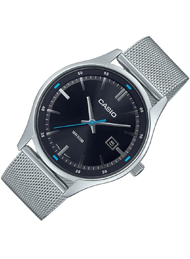 CASIO Men Watch Analog Date Display Black Dial Stainless Steel Mesh Band MTP-E710M-1AVDF - Image 2