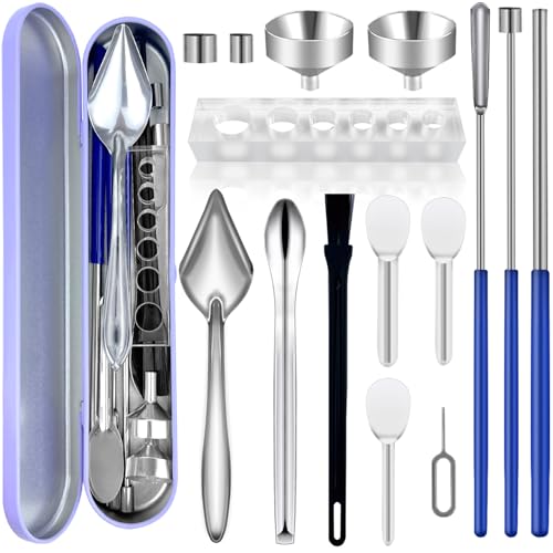 LELELUK 16-Piece Filling Tool Kit with Lab Scoops, Lab Spoon & Micro Funnels - Complete Set with Instruction for Home & Lab Material Handling #000 00 0 1 2 3 4 5 - Image 1