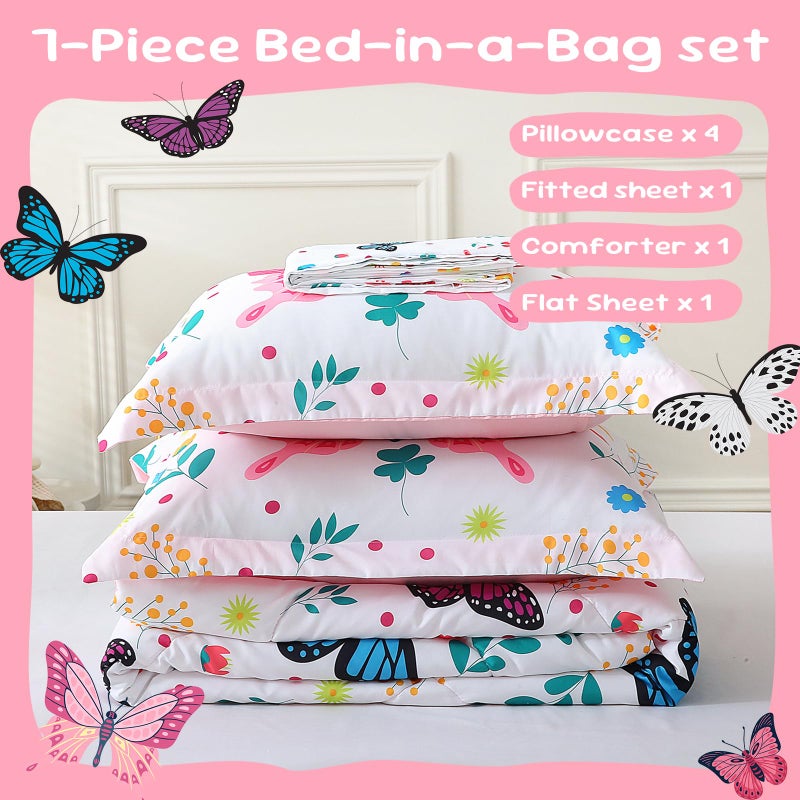 Jameswish Butterfly Comforter Set Twin Size for Girls Kids Teens 7 Piece Bed in A Bag Colorful Butterflies Flower Leaves Bedding Set All Season Lightweight - Image 4