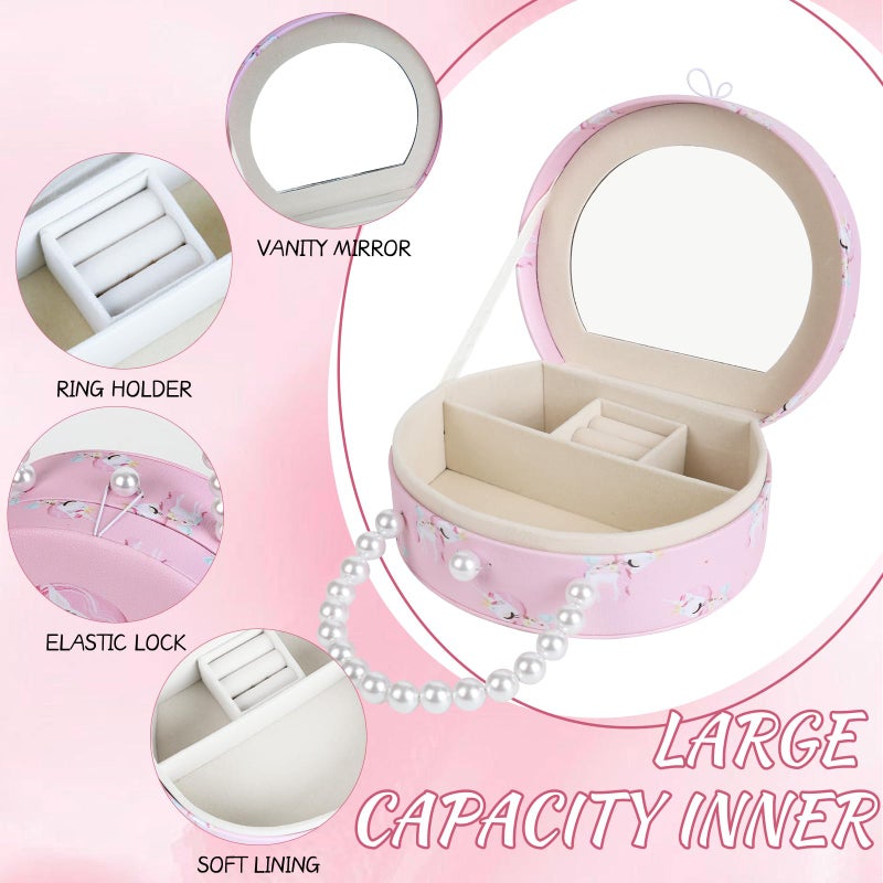 velachuan Princess Jewelry Box for Girls with Hair Accessories,Girls Hair Clips Bows Set, Fashion Hair Styling Kit with Mirror,Pink Sparkle Trinket Box Includes Hair Clips (Flower) - Image 2