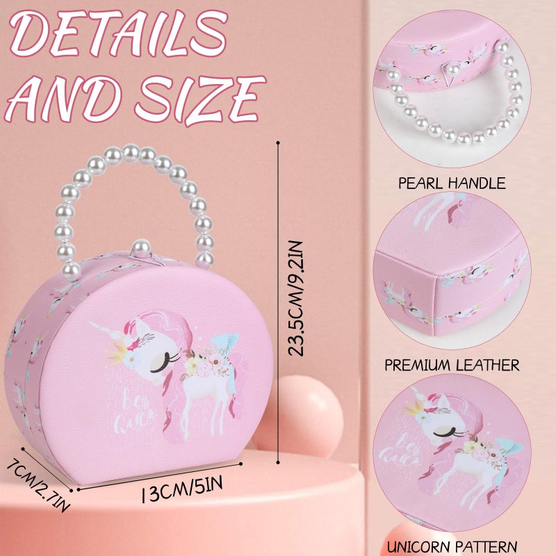 velachuan Princess Jewelry Box for Girls with Hair Accessories,Girls Hair Clips Bows Set, Fashion Hair Styling Kit with Mirror,Pink Sparkle Trinket Box Includes Hair Clips (Flower) - Image 4