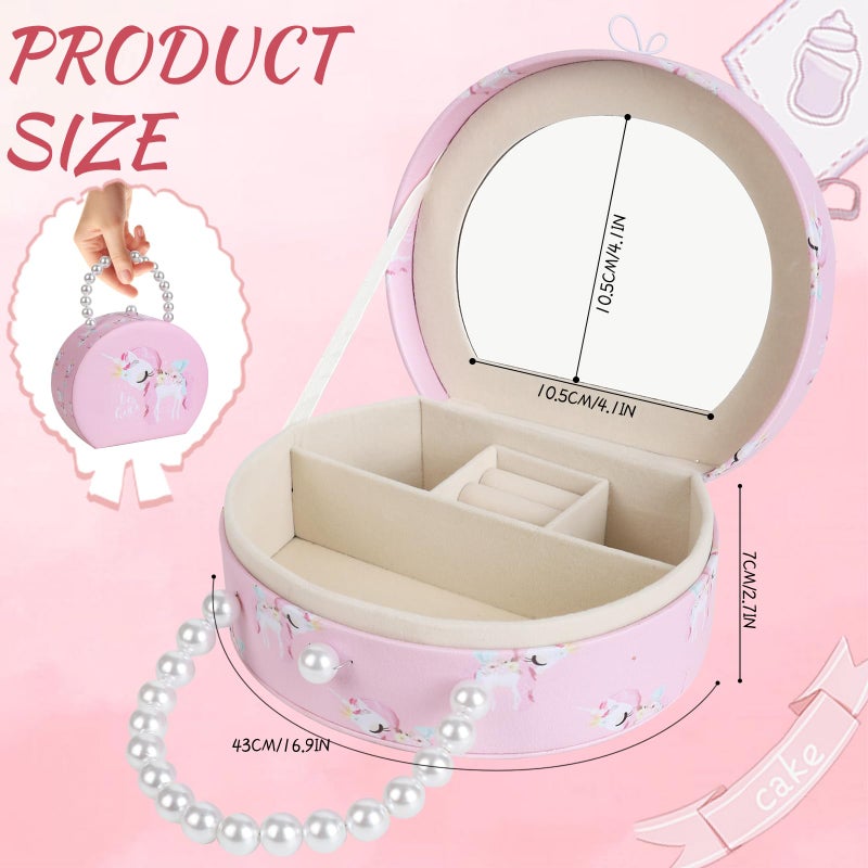 velachuan Princess Jewelry Box for Girls with Hair Accessories,Girls Hair Clips Bows Set, Fashion Hair Styling Kit with Mirror,Pink Sparkle Trinket Box Includes Hair Clips (Flower) - Image 5