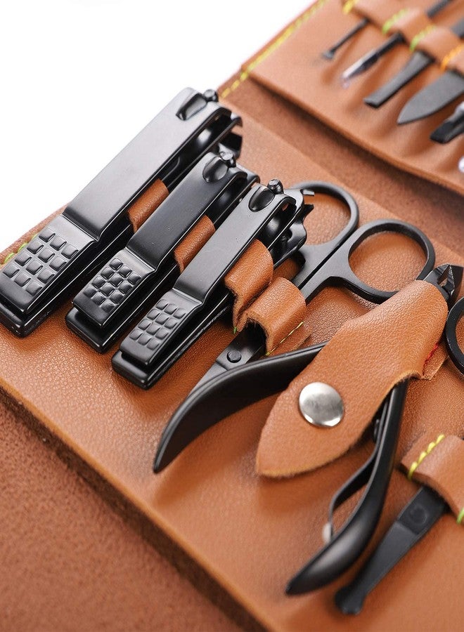FitMe 16 Pieces Manicure Set, Pedicure Kit, Nail Clippers, Stainless Steel Professional Personal Care Tool Kit, Nail Tools with Brown Leather Case, Gifts for Men - Image 5