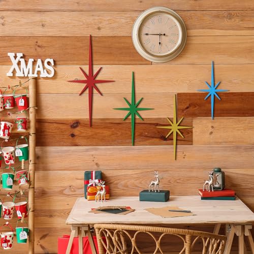 Blulu 4 Pcs Cast Iron Starburst Shaped Wall Decor Metal Mid Century Modern Decor Retro Atomic Stars Wall Art Elegance Accents Vintage Celestial Whimsigoth Hangings for Home Office RoomVintage - Image 3