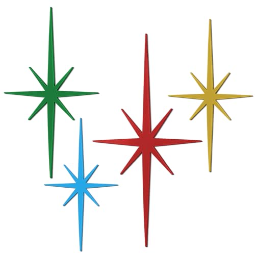 Blulu 4 Pcs Cast Iron Starburst Shaped Wall Decor Metal Mid Century Modern Decor Retro Atomic Stars Wall Art Elegance Accents Vintage Celestial Whimsigoth Hangings for Home Office RoomVintage - Image 1