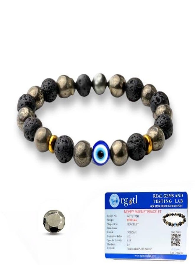 SAINTIMO ® Wealth Evil Eyes Bracelet | Citrine & Raw Pyrite Bracelet | Healing Crystals for Wealth & Abundance | Evil Eyes Symbol for Prosperity | Astrology Bracelet for Men & Women | Certificate of Authenticity - Image 1