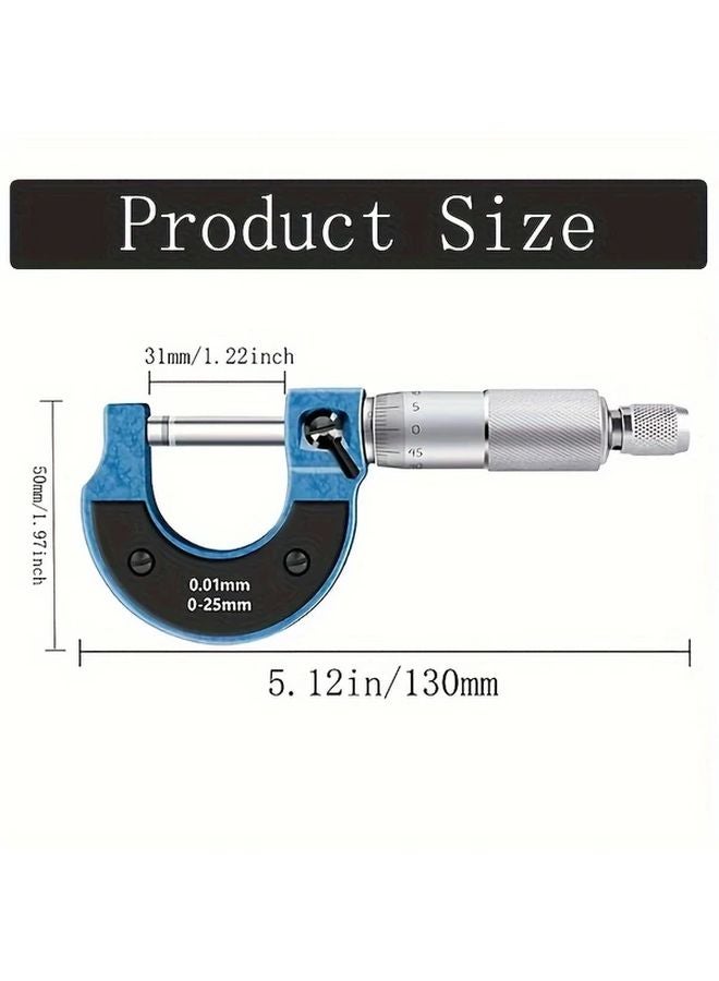 Precision Micrometer 0 25mm 0 01mm Tungsten Carbide Steel with Ratchet Stop Lock Nut 1pc - Image 3