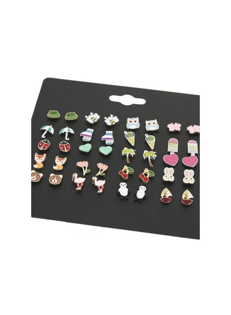 Goolsky 20 Pairs Cute Animal & Floral Drop Earrings Set - Pastel Colors (Pink, Green, Yellow, Purple, Orange, Red, Brown, Golden, Clear) - Everyday - Image 3