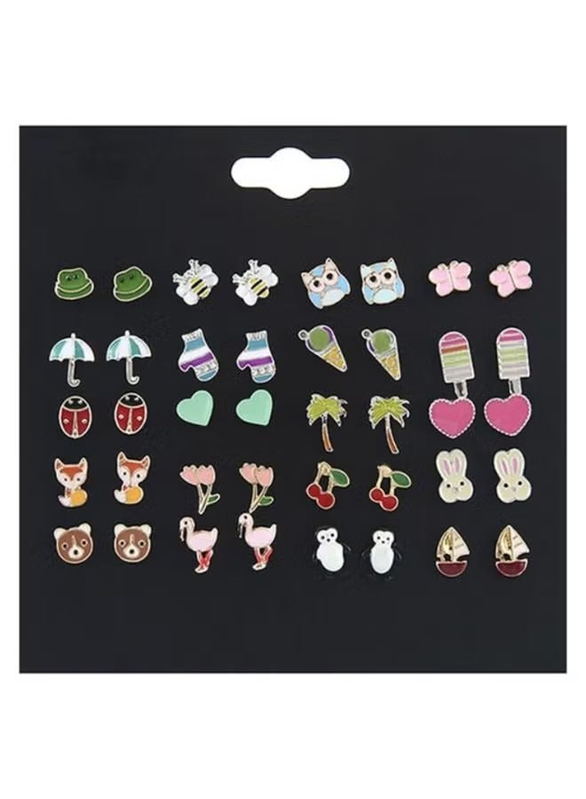 Goolsky 20 Pairs Cute Animal & Floral Drop Earrings Set - Pastel Colors (Pink, Green, Yellow, Purple, Orange, Red, Brown, Golden, Clear) - Everyday - Image 1