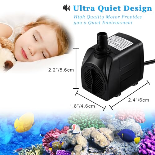 PULACO 10Watt 160GPH Submersible Fountain Pump with Automatic Color Changing LED Light and flow regulator for Water Feature, Outdoor Pond, Aquarium fish tanks - Image 3