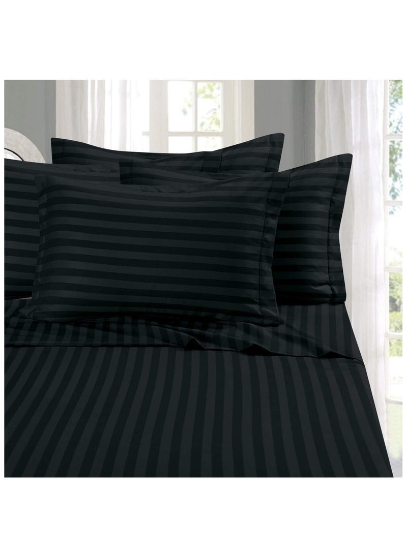 Saudi Deals - 3 Piece Luxury Black Striped Bed Sheet Set with 1 Flat Sheet and 2 Pillowcases for Hotel and Home Crafted from Ultra Soft and Breathable For All Seasons Cotton for Year-Round Comfort (Single/Double) - Image 1
