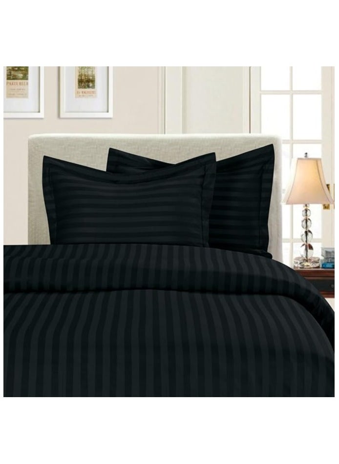 Saudi Deals - 3 Piece Luxury Black Striped Bed Sheet Set with 1 Flat Sheet and 2 Pillowcases for Hotel and Home Crafted from Ultra Soft and Breathable For All Seasons Cotton for Year-Round Comfort (Single/Double) - Image 1