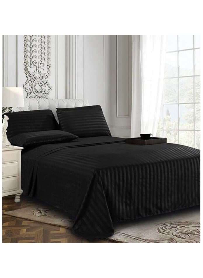 Saudi Deals - 3 Piece Luxury Black Striped Bed Sheet Set with 1 Flat Sheet and 2 Pillowcases for Hotel and Home Crafted from Ultra Soft and Breathable For All Seasons Cotton for Year-Round Comfort (Single/Double) - Image 1