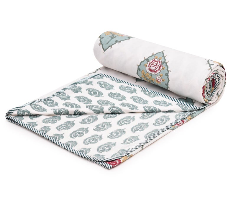RRC Cotton Reversible Dohar Single Bed, Soft Lightweight Bed Blanket, AC Dohar Blanket for Summers/Winter 57X87(Inches) Flannel Dohar Throws for Bed - Image 1