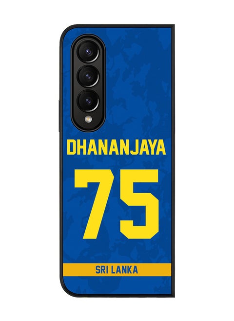 Rugged Black Edge Case for Samsung Galaxy Z Fold4, Slim fit Soft Case Flexible thin Cover - Player Name - Dhananjaya de Silva, Jersey Number- 75