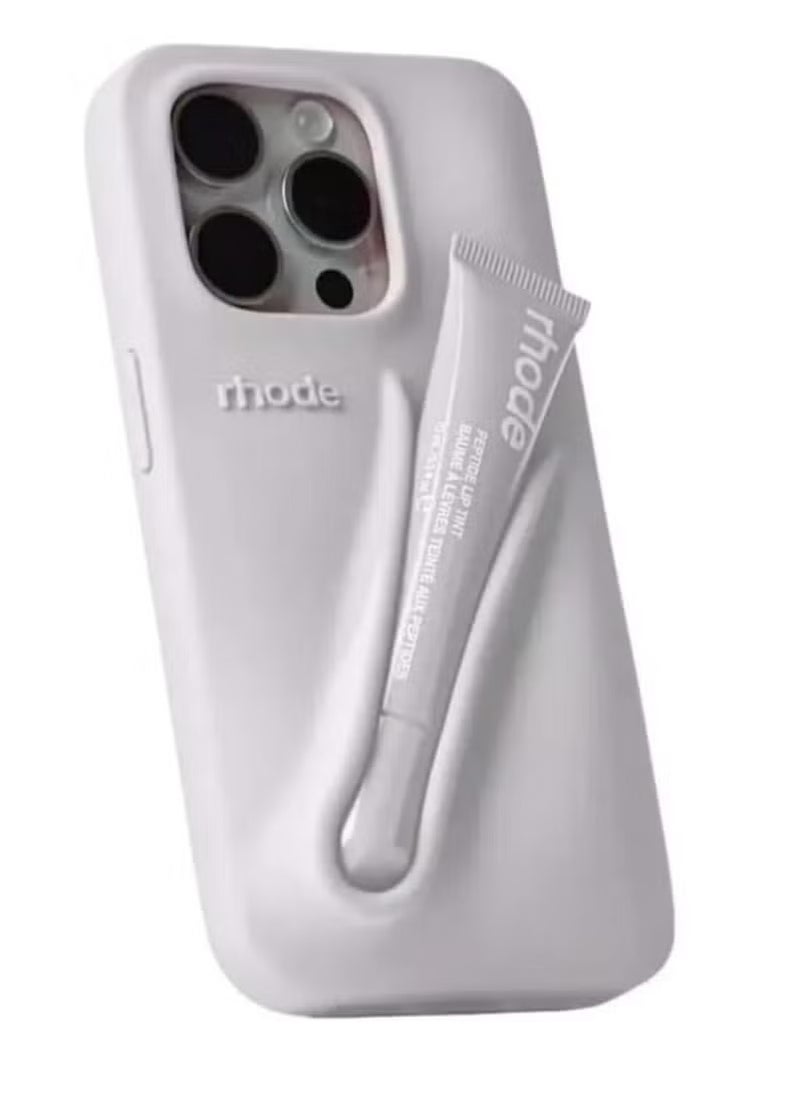rhode - Silicone Case for iPhone 14/15 Pro Max with Lip Holder Cell Phone Case, Lip Gloss Phone Case, Lip Holder Phone Case, Adhesive Back Holder for iPhone (grey) - Image 1