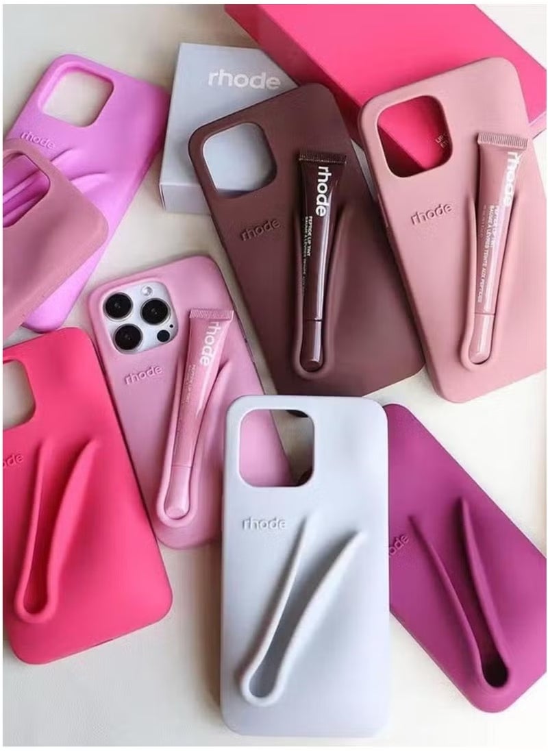 rhode - Silicone Case for iPhone 14/15 Pro Max with Lip Holder Cell Phone Case, Lip Gloss Phone Case, Lip Holder Phone Case, Adhesive Back Holder for iPhone (grey) - Image 1
