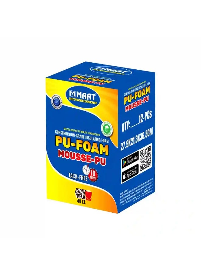 MAAT - MAAT PU FOAM 600g – High-Yield Expanding Foam for Insulation & Gap Sealing | 40L Output, Fast-Curing, CFC-Free | Construction-Grade Polyurethane Foam for Doors, Windows, HVAC & More | Made in UAE - Image 1