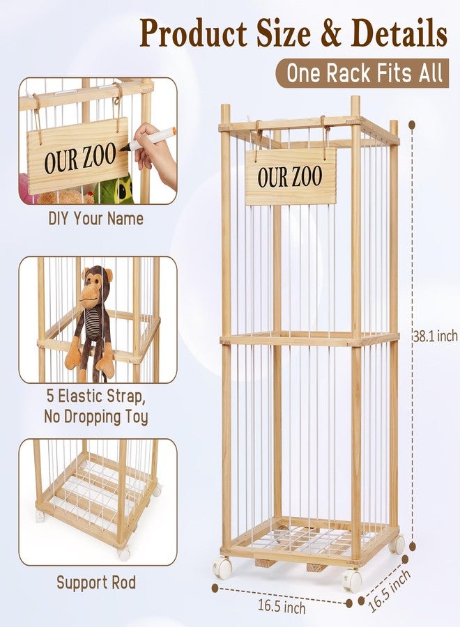 Edudif Stuffed Animal Storage Zoo, Wooden Stuffed Animal Organizer with Removable Wheels & 5-Row Elastic Cords, Space-Saving Plush Toy Storage Holder for Playroom, Bedroom, Nursery (Wood) - Image 3