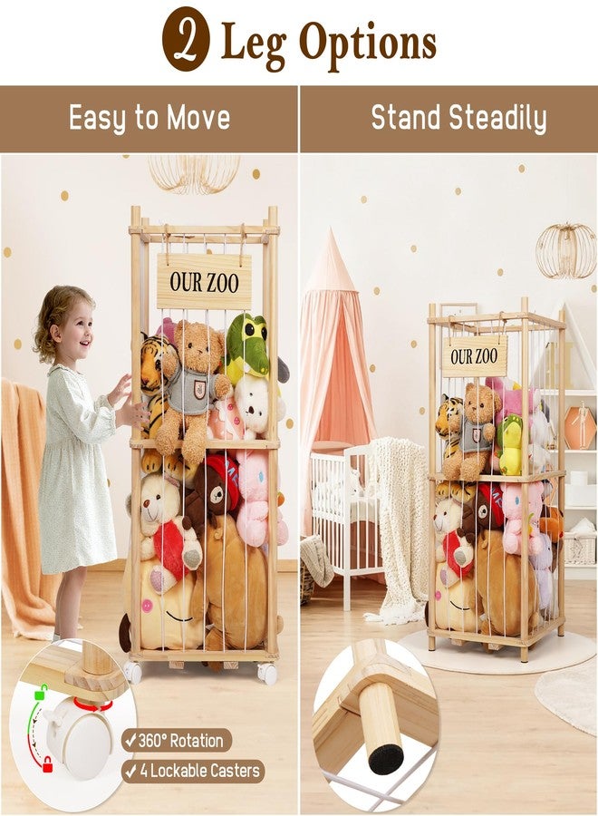 Edudif Stuffed Animal Storage Zoo, Wooden Stuffed Animal Organizer with Removable Wheels & 5-Row Elastic Cords, Space-Saving Plush Toy Storage Holder for Playroom, Bedroom, Nursery (Wood) - Image 4