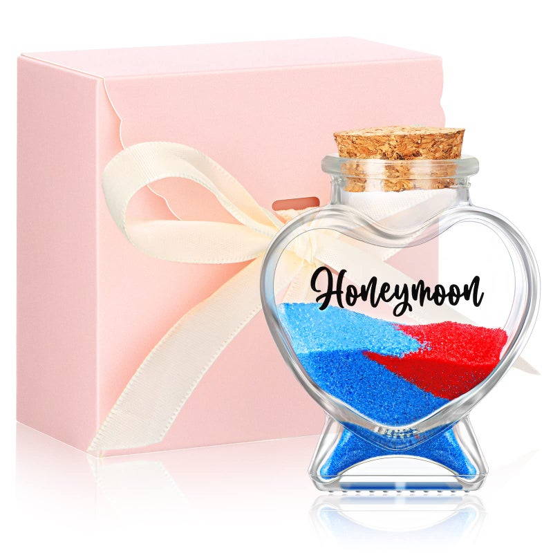 Zopeal Wedding Gift Honeymoon Keepsake Jar Heart Bottle for Couple Valentine Day Decor with Pink Gift Box for Newlywed Bridal Shower Sweet Married Present Anniversary Souvenir No Sand Included
