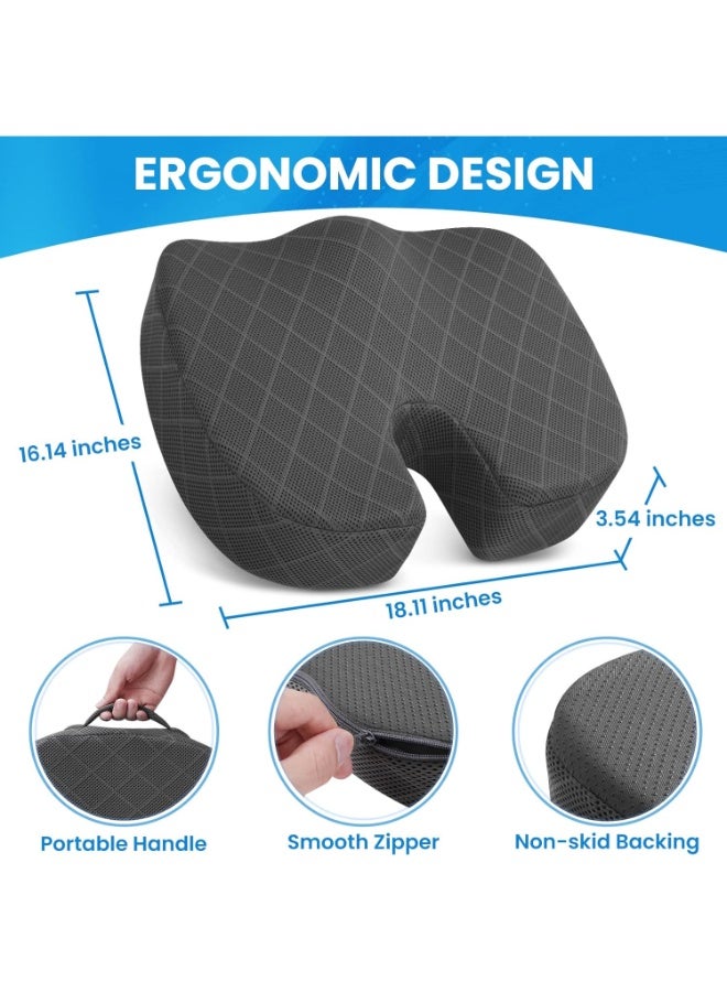 Seat Cushion - Memory Foam Cushion for Office Chair, Car Seat, Airplane, Bleacher - Sciatica & Hip & Coccyx Pain Relief Cushions for Long Sitting Office Workers, Car Drivers (Grey, X-Large) - Image 2