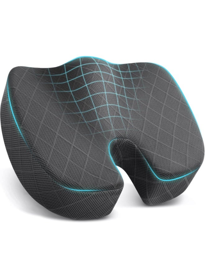 Seat Cushion - Memory Foam Cushion for Office Chair, Car Seat, Airplane, Bleacher - Sciatica & Hip & Coccyx Pain Relief Cushions for Long Sitting Office Workers, Car Drivers (Grey, X-Large) - Image 1