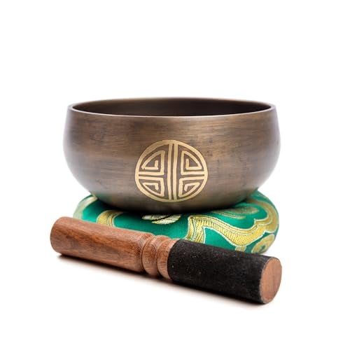 HIMALAYAN BAZAAR Tibetan Singing Bowl Set Brass - Master Healing Grade - Authentic Handcrafted Sound Bowl by Himalayan Bazaar (Black and Red) - Image 2