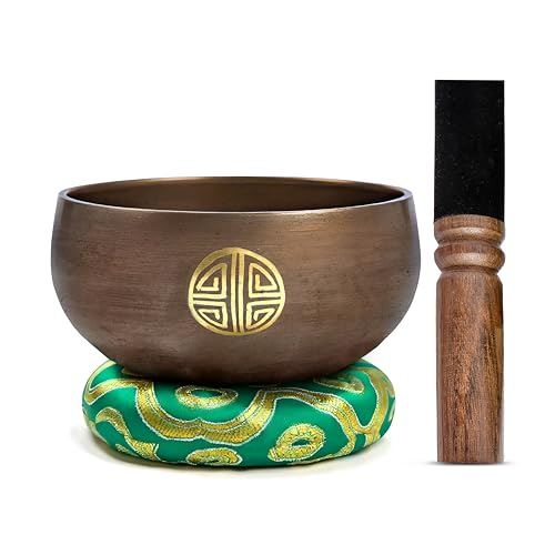 HIMALAYAN BAZAAR Tibetan Singing Bowl Set Brass - Master Healing Grade - Authentic Handcrafted Sound Bowl by Himalayan Bazaar (Black and Red) - Image 1