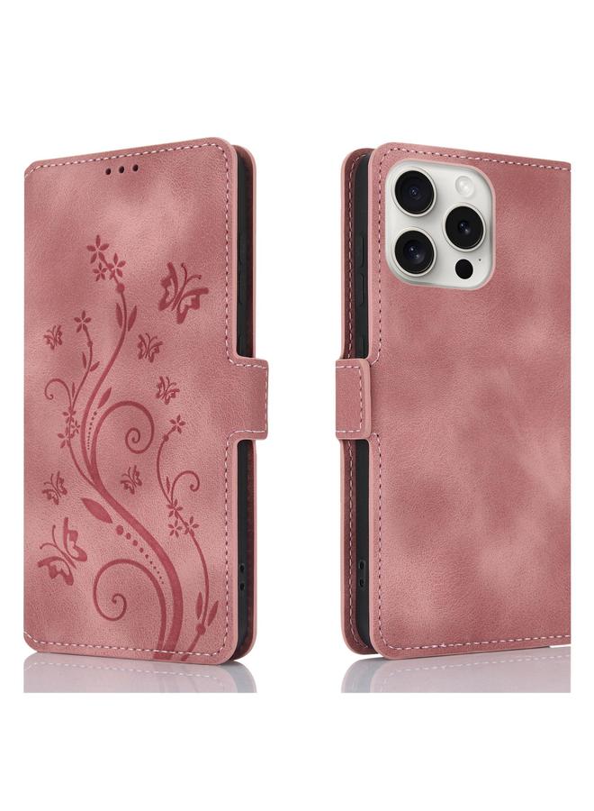 Zaboon Case For iPhone 12 / 12 Pro Dreamy Butterfly Love Flower Embossed Leather Phone Case - Image 1