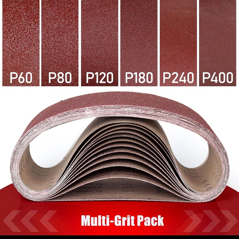 BOSHCRAFT 4x24 Belt Sander Sanding Belts, 12 Pcs Durable 4 x 24 Inch Sanding Belts60/80/120/180/240/400 Assorted Grits Aluminum Oxide Sanding Belt for Woodworking Metalworking - Image 2