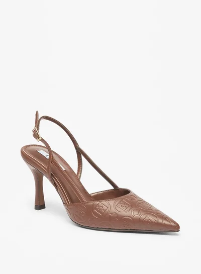 ايل Women's Monogram Embossed Slingback Shoes with Stiletto Heels