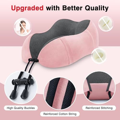 urnexttour Neck Pillow Airplane2 Pack Memory Foam Travel Pillow Soft Support Travel Neck Pillow for Travelling Sleeping Rest Car Train and Home Use GreyPink - Image 3
