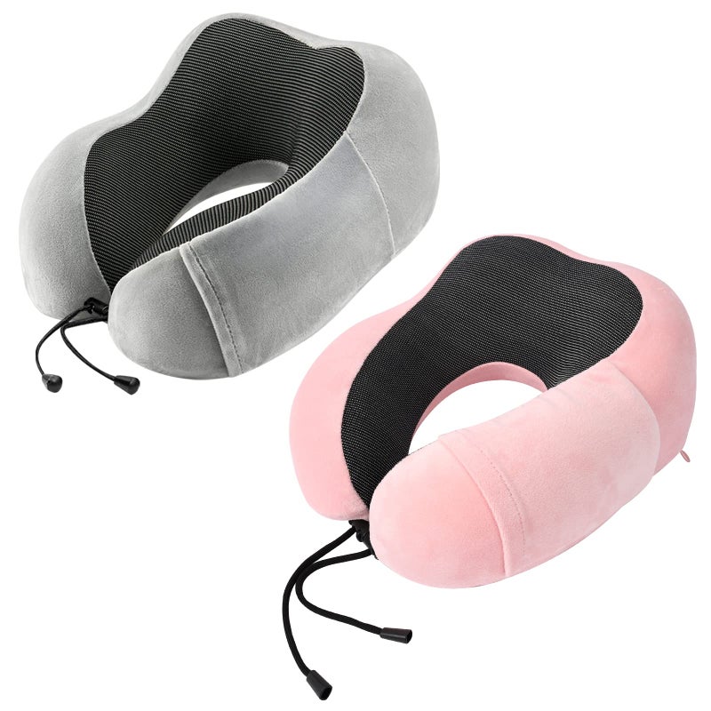 urnexttour Neck Pillow Airplane2 Pack Memory Foam Travel Pillow Soft Support Travel Neck Pillow for Travelling Sleeping Rest Car Train and Home Use GreyPink - Image 2