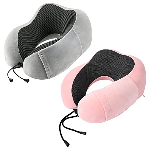 urnexttour Neck Pillow Airplane2 Pack Memory Foam Travel Pillow Soft Support Travel Neck Pillow for Travelling Sleeping Rest Car Train and Home Use GreyPink - Image 1